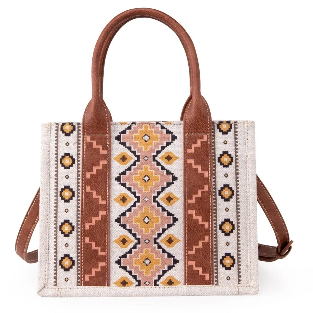 Wrangler Aztec Small Tote/Crossbody and Card Case Set 2Pc- Coffee